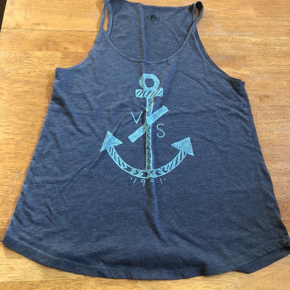 Volcom graphic tank top grey and light green Sz M sailor nautical pin up girl